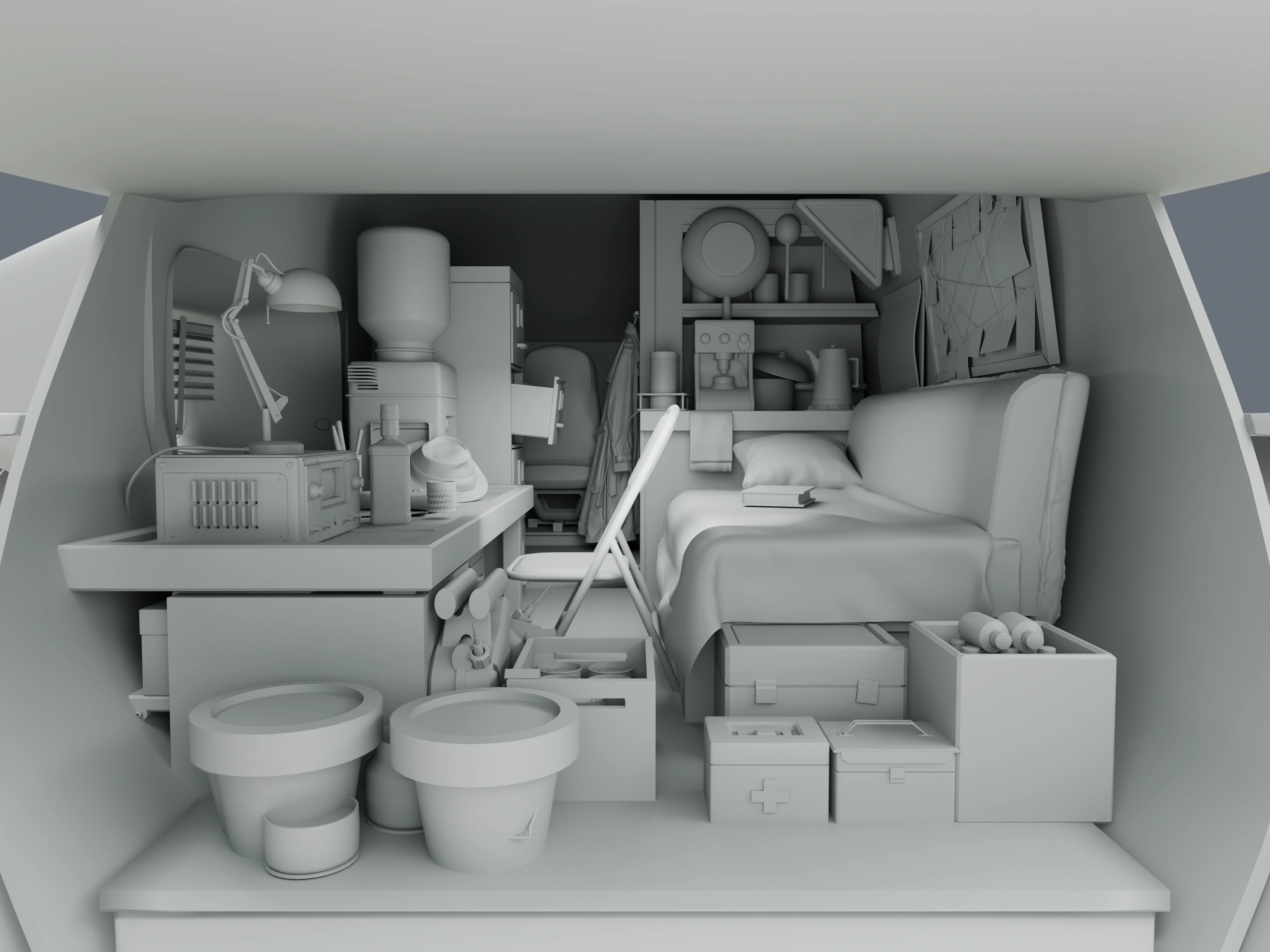 Work / rest / storage · The same zones in the assembly model.