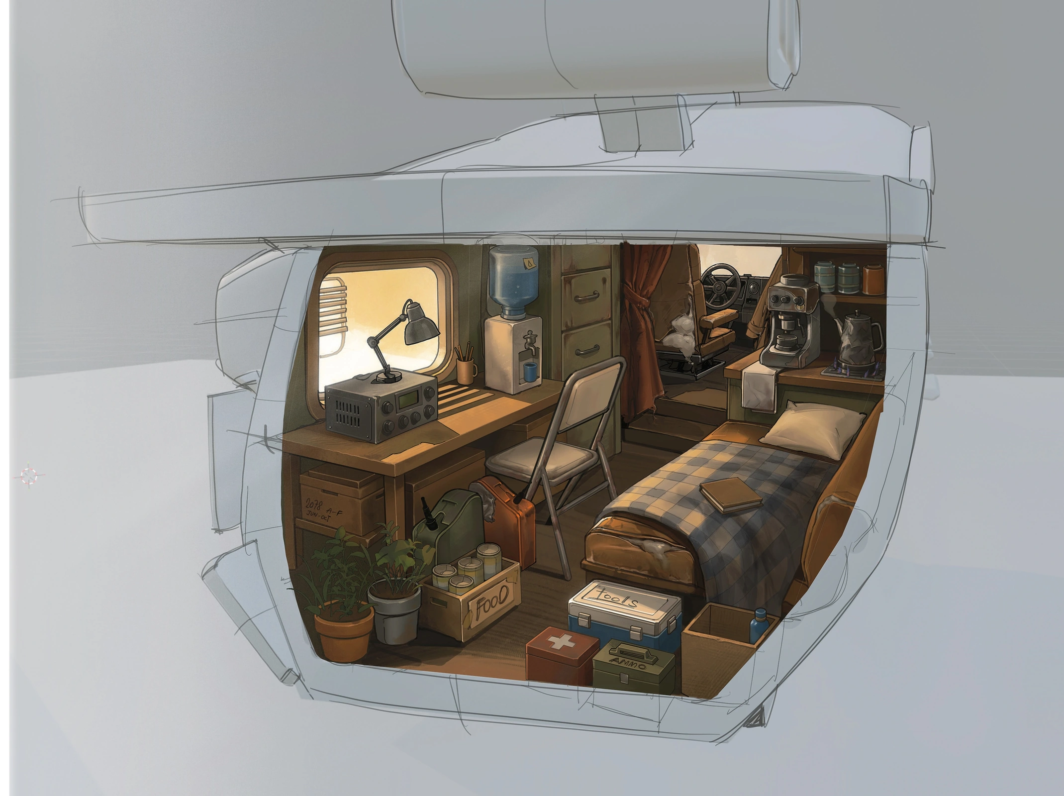 Work / rest / storage · Interior concept.