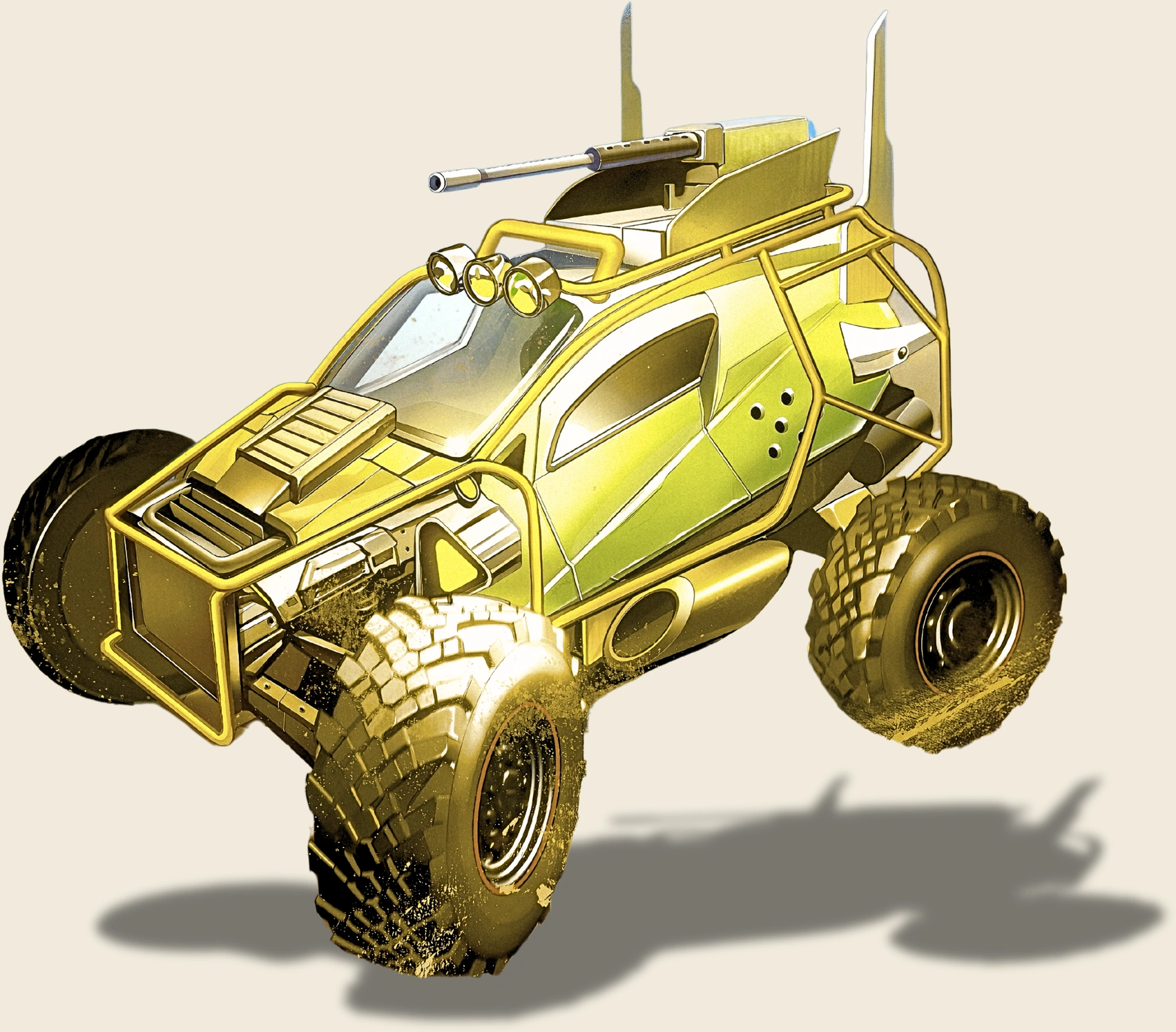 Wheeled direction · Exposed suspension and angular protective bodywork.