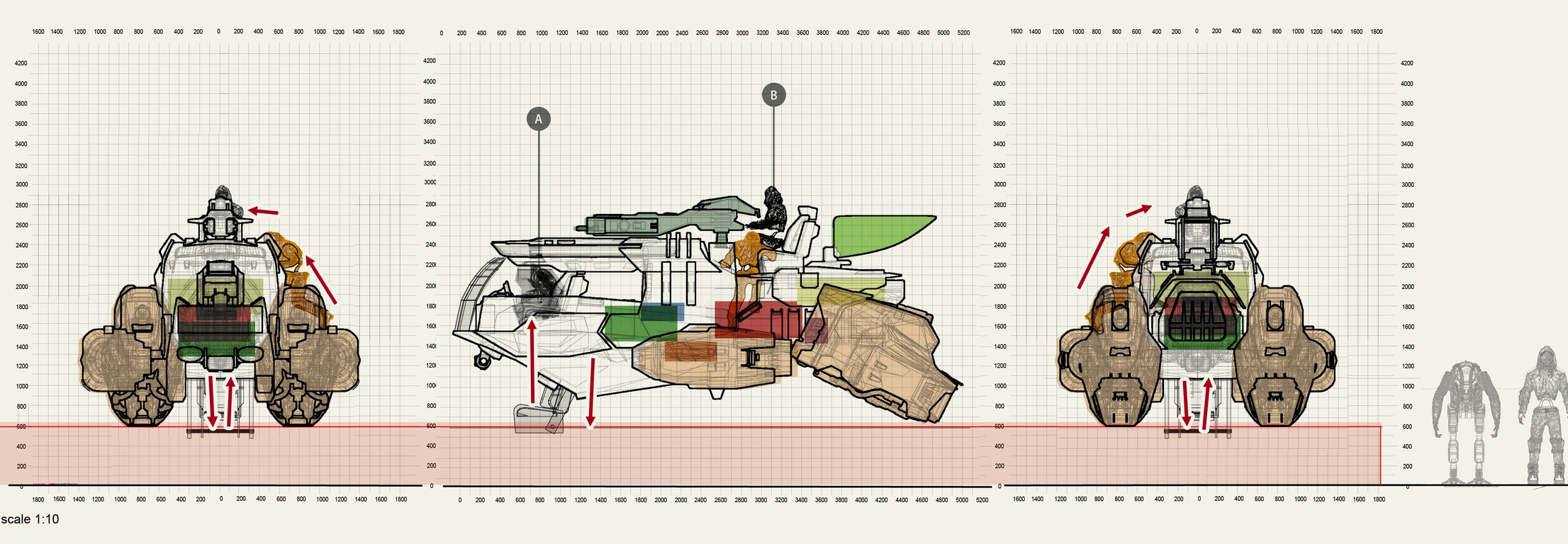 The pilot enters the lower cabin from below; the second operator climbs up to the exposed rear station.